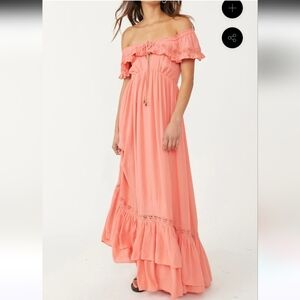 Free People Coral Off-Shoulder Maxi Dress